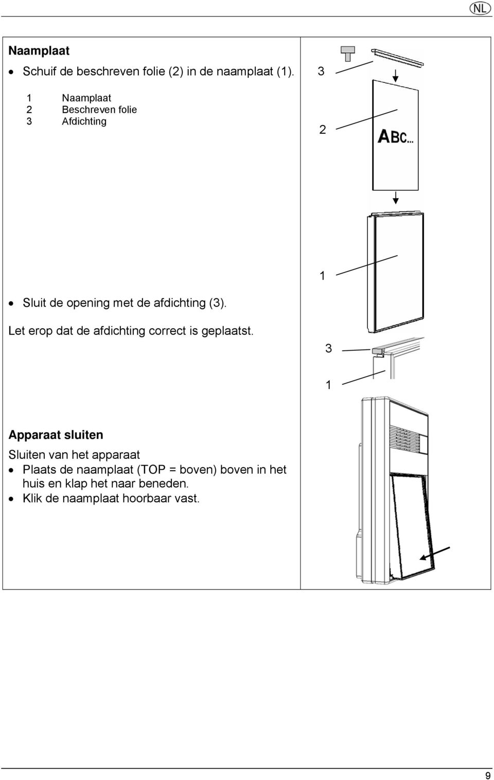 Let erop dat de afdichting correct is geplaatst.