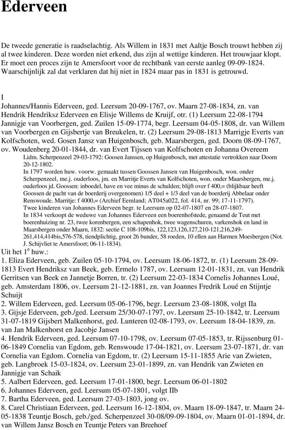 I Johannes/Hannis Ederveen, ged. Leersum 20-09-1767, ov. Maarn 27-08-1834, zn. van Hendrik Hendriksz Ederveen en Elisje Willems de Kruijf, otr. (1) Leersum 22-08-1794 Jannigje van Voorbergen, ged.