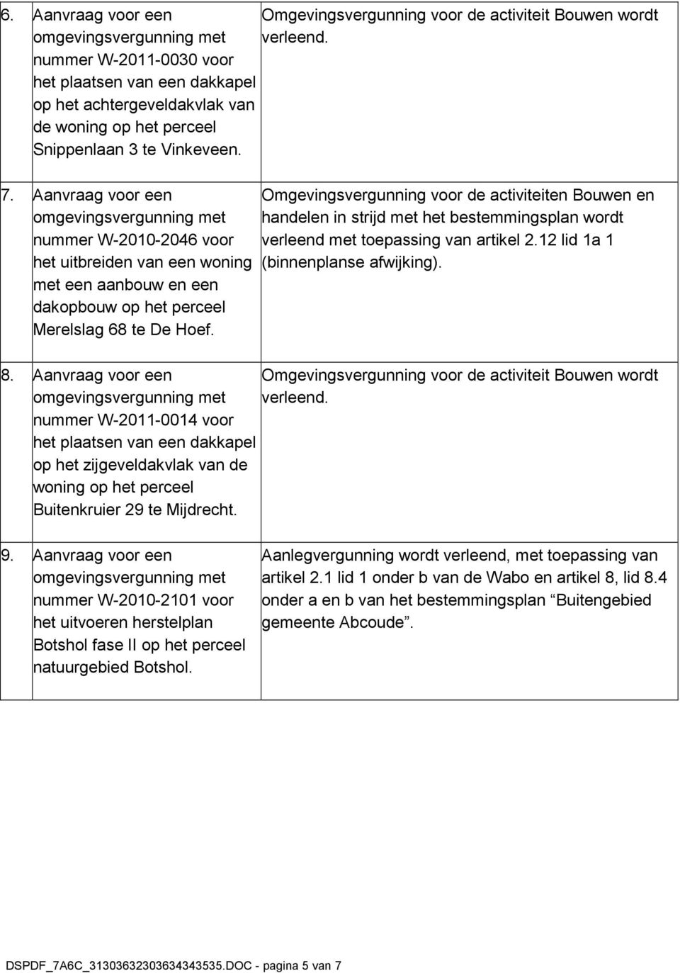 Aanvraag voor een nummer W-2010-2046 voor het uitbreiden van een woning met een aanbouw en een dakopbouw op het perceel Merelslag 68 te De Hoef.