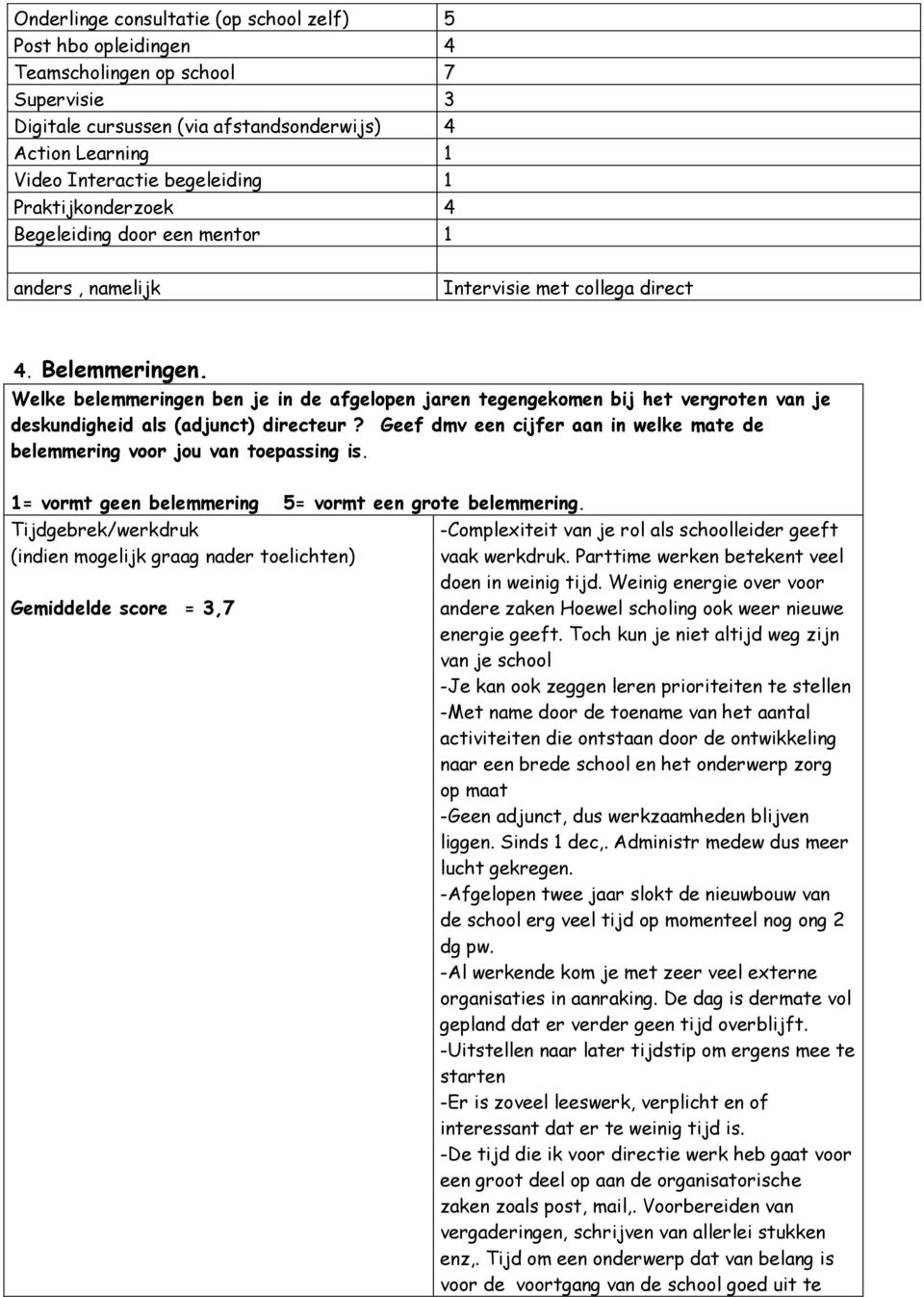 Welke belemmeringen ben je in de afgelopen jaren tegengekomen bij het vergroten van je deskundigheid als (adjunct) directeur?