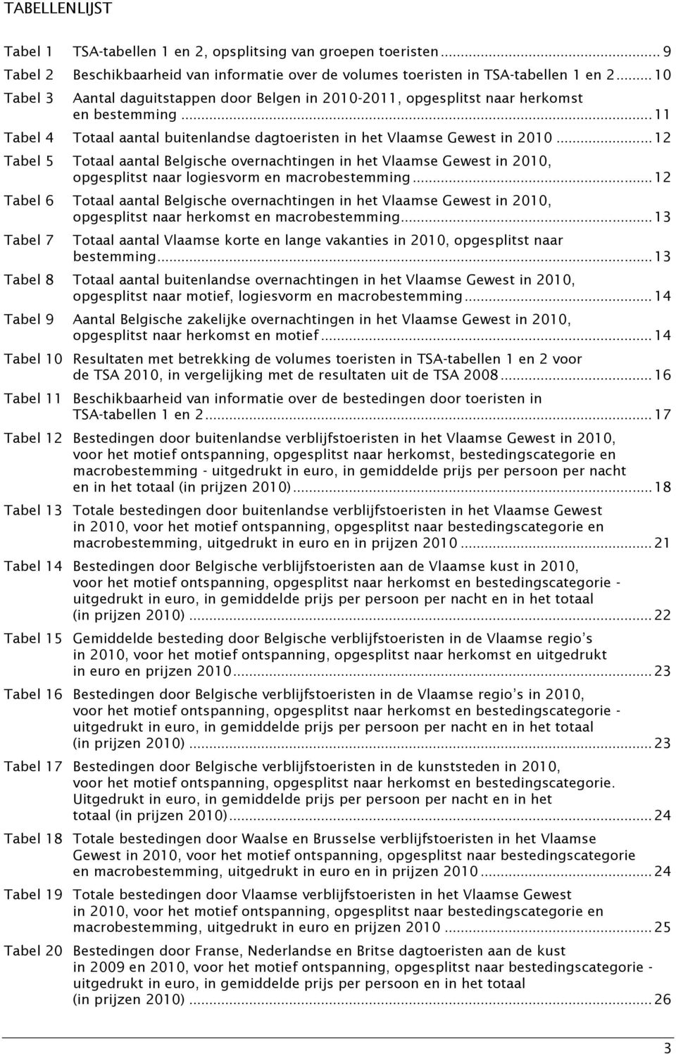 .. 12 Tabel 5 Totaal aantal Belgische overnachtingen in het Vlaamse Gewest in 2010, opgesplitst naar logiesvorm en macrobestemming.