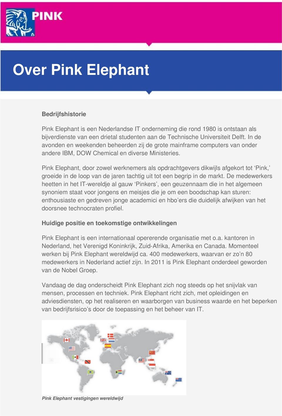 Pink Elephant, door zowel werknemers als opdrachtgevers dikwijls afgekort tot Pink, groeide in de loop van de jaren tachtig uit tot een begrip in de markt.