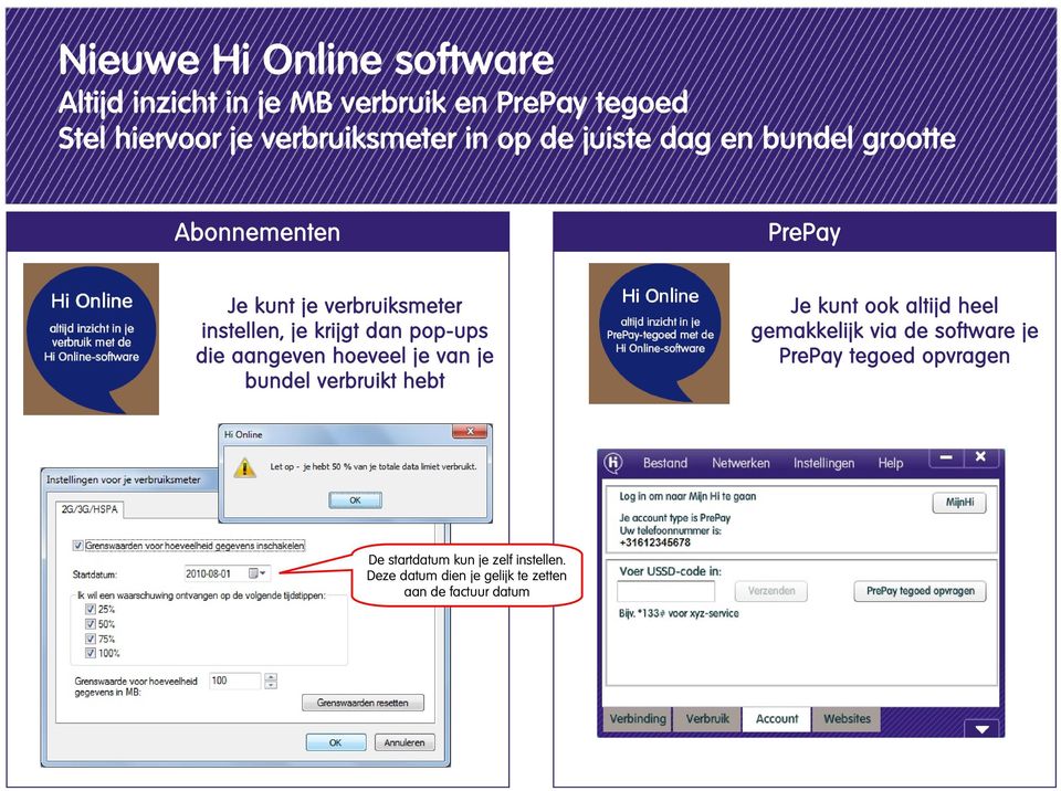 pop-ups die aangeven hoeveel je van je bundel verbruikt hebt Je kunt ook altijd heel gemakkelijk via de software