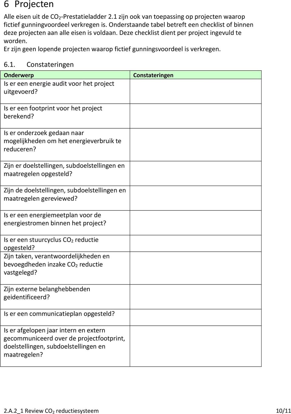 Er zijn geen lopende projecten waarop fictief gunningsvoordeel is verkregen. 6.1. Onderwerp Is er een energie audit voor het project uitgevoerd? Is er een footprint voor het project berekend?