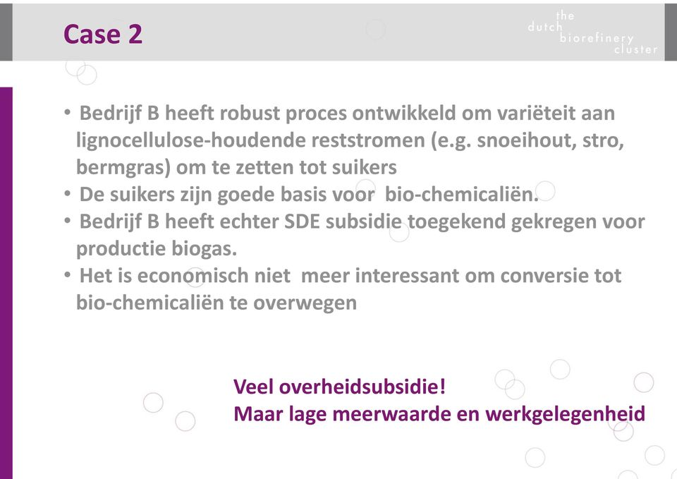 snoeihout, stro, bermgras) om te zetten tot suikers De suikers zijn goede basis voor bio-chemicaliën.