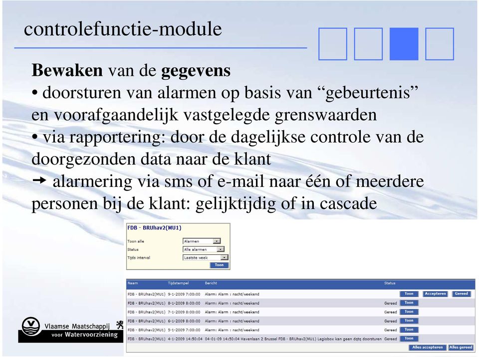 door de dagelijkse controle van de doorgezonden data naar de klant alarmering