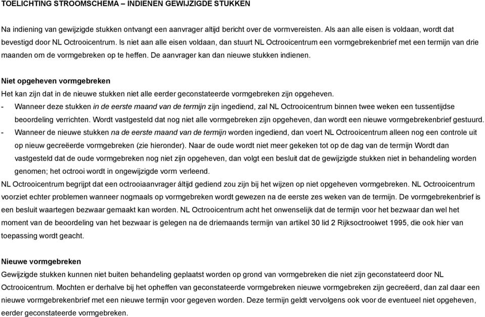 Is niet aan alle eisen voldaan, dan stuurt NL Octrooicentrum een vormgebrekenbrief met een termijn van drie maanden om de vormgebreken op te heffen. De aanvrager kan dan nieuwe stukken indienen.