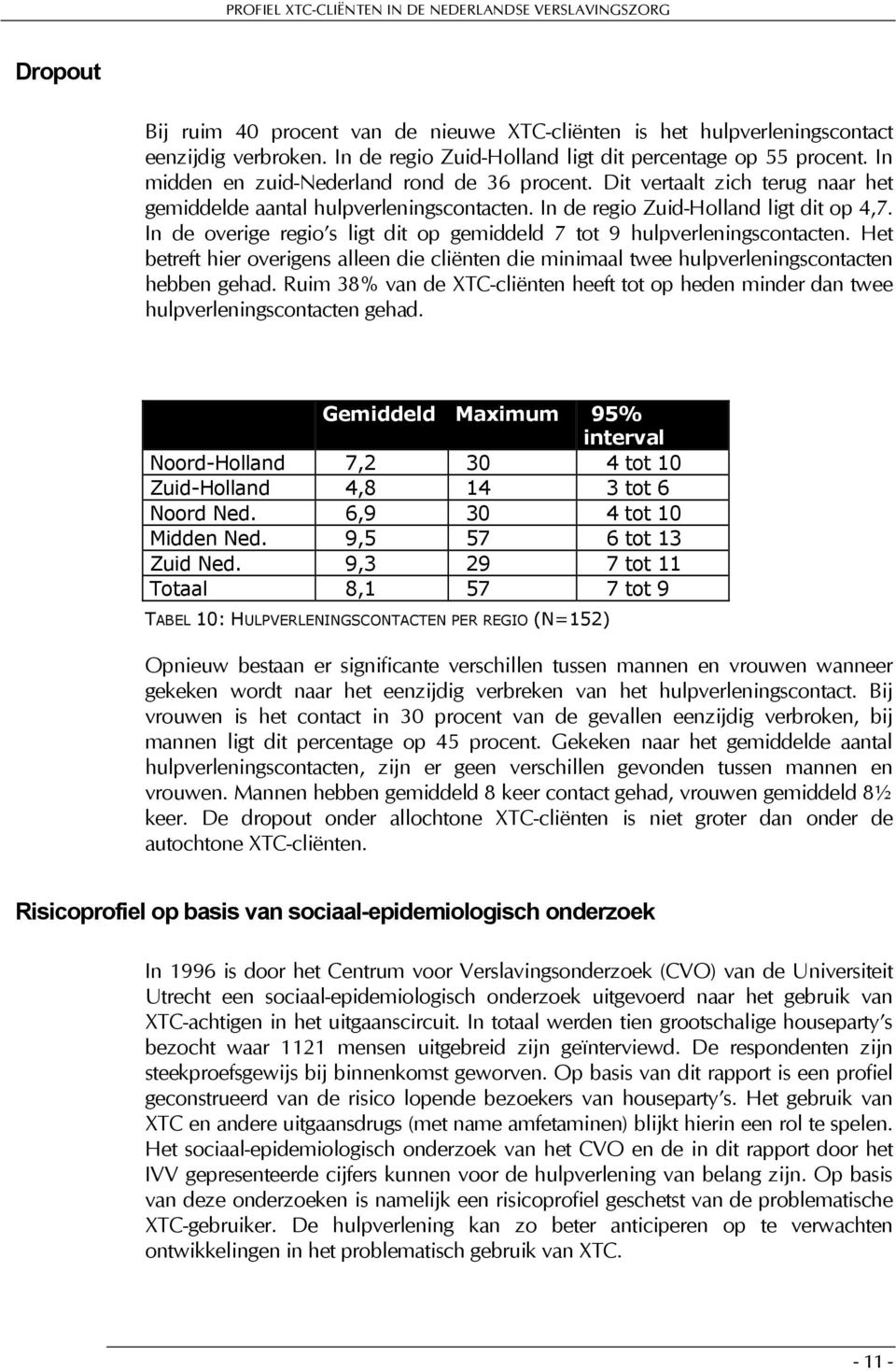 In de overige regio s ligt dit op gemiddeld 7 tot 9 hulpverleningscontacten. Het betreft hier overigens alleen die cliënten die minimaal twee hulpverleningscontacten hebben gehad.