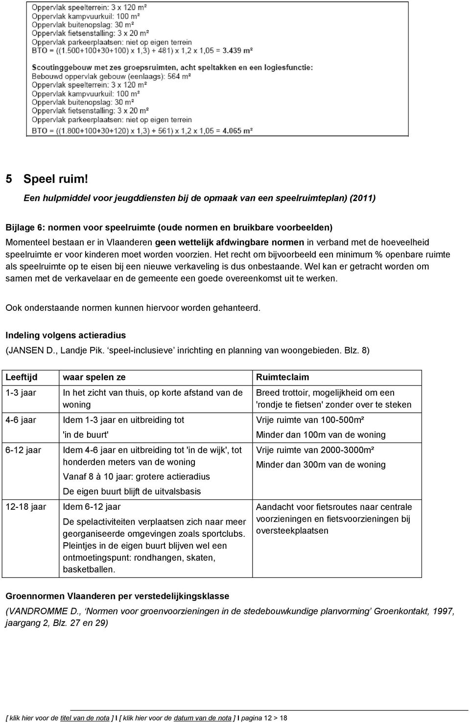 afdwingbare nrmen in verband met de heveelheid speelruimte er vr kinderen met wrden vrzien.