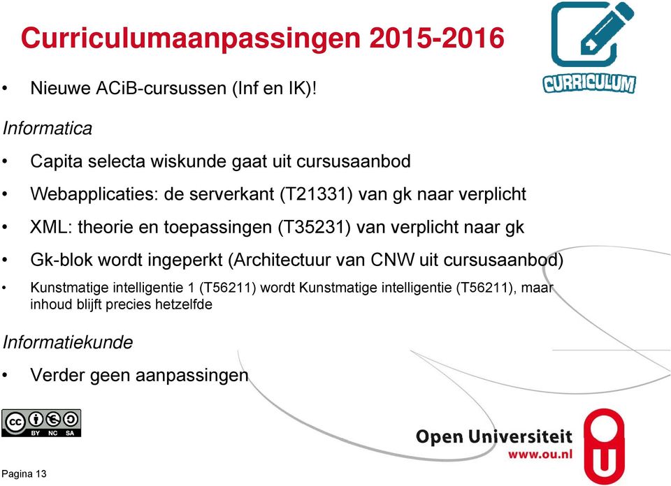 XML: theorie en toepassingen (T35231) van verplicht naar gk Gk-blok wordt ingeperkt (Architectuur van CNW uit