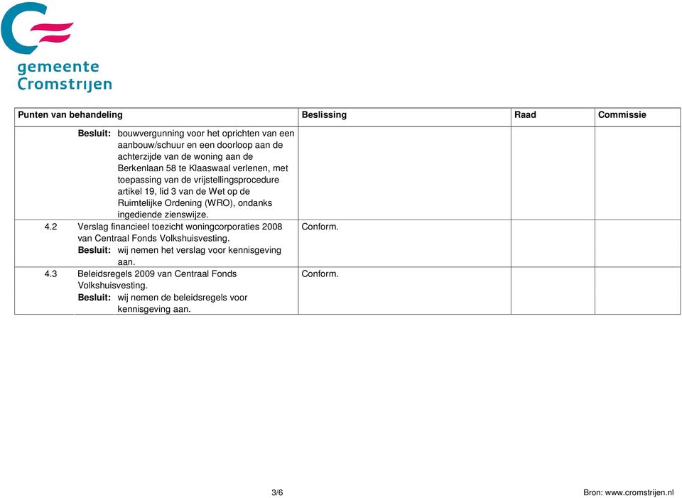 zienswijze. 4.2 Verslag financieel toezicht woningcorporaties 2008 van Centraal Fonds Volkshuisvesting.