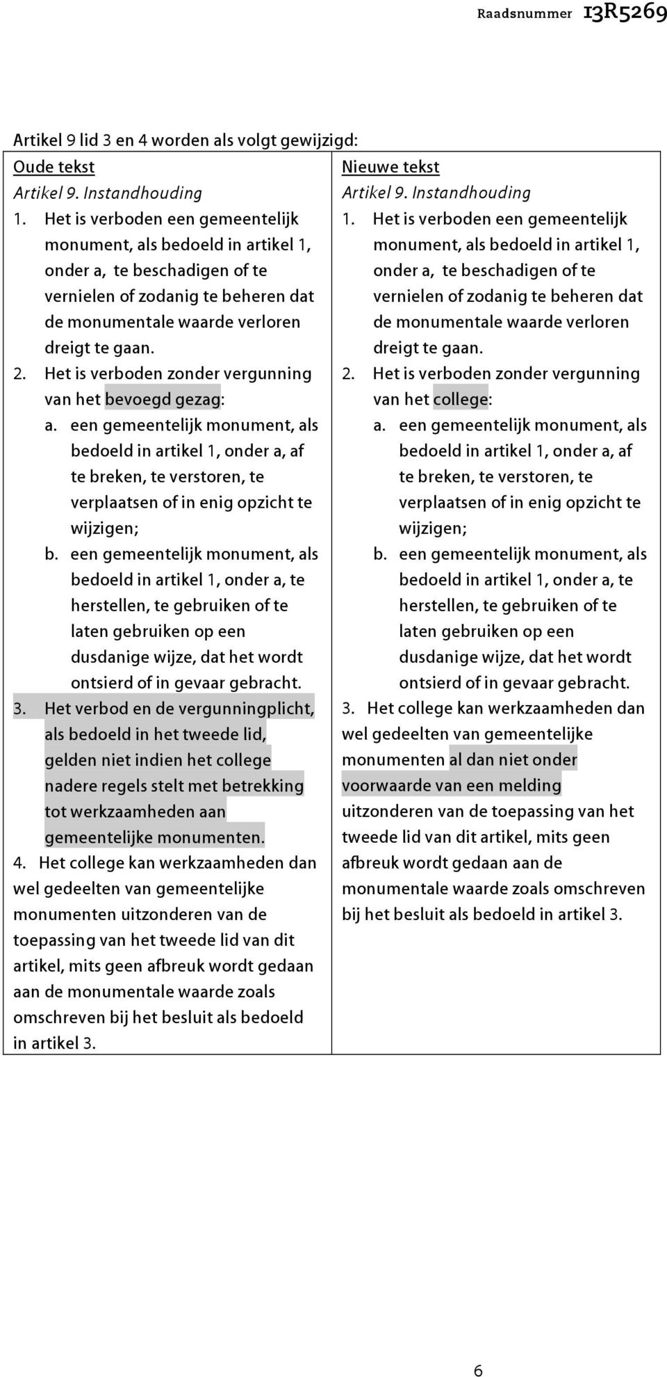 Het is verboden zonder vergunning van het bevoegd gezag: a. een gemeentelijk monument, als bedoeld in artikel 1, onder a, af te breken, te verstoren, te verplaatsen of in enig opzicht te wijzigen; b.