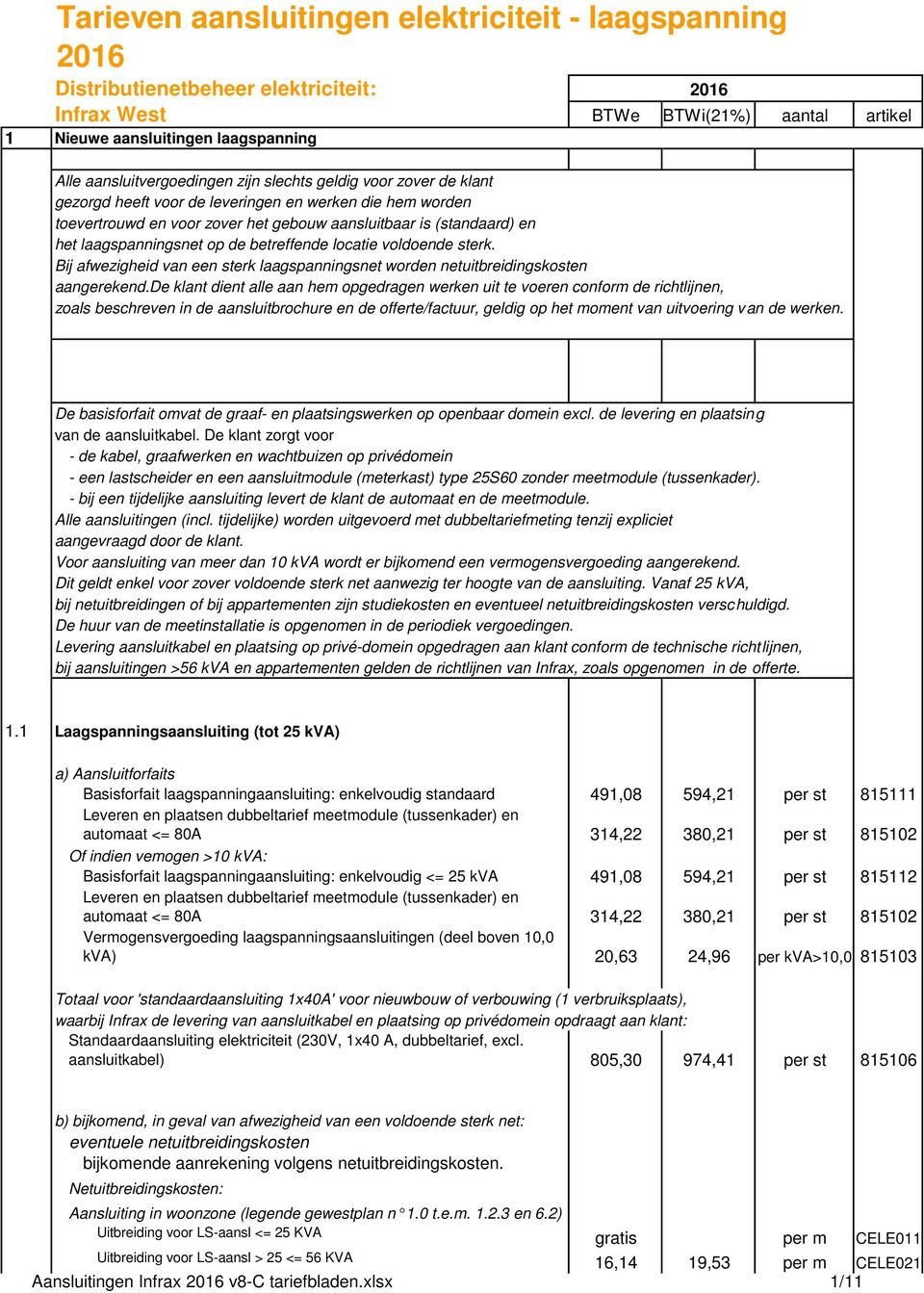 de klant dient alle aan hem opgedragen werken uit te voeren conform de richtlijnen, zoals beschreven in de aansluitbrochure en de offerte/factuur, geldig op het moment van uitvoering van de werken.