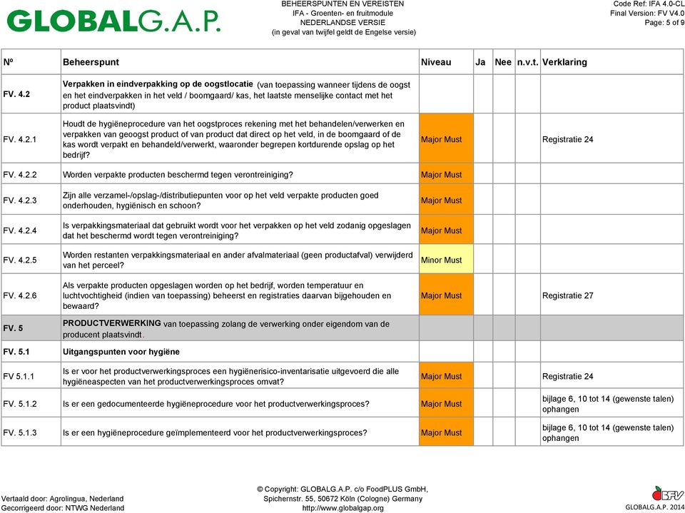 1 Verpakken in eindverpakking op de oogstlocatie (van toepassing wanneer tijdens de oogst en het eindverpakken in het veld / boomgaard/ kas, het laatste menselijke contact met het product