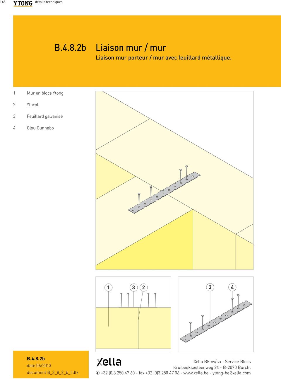 1 Mur Muur en in blocs Ytong-blokken 2 Ytocol 3 Feuillard Gegalvaniseerd galvanisé bandijzer Clou Gunnebo-nagel B..8.2b document B_3_8_2_b_f.