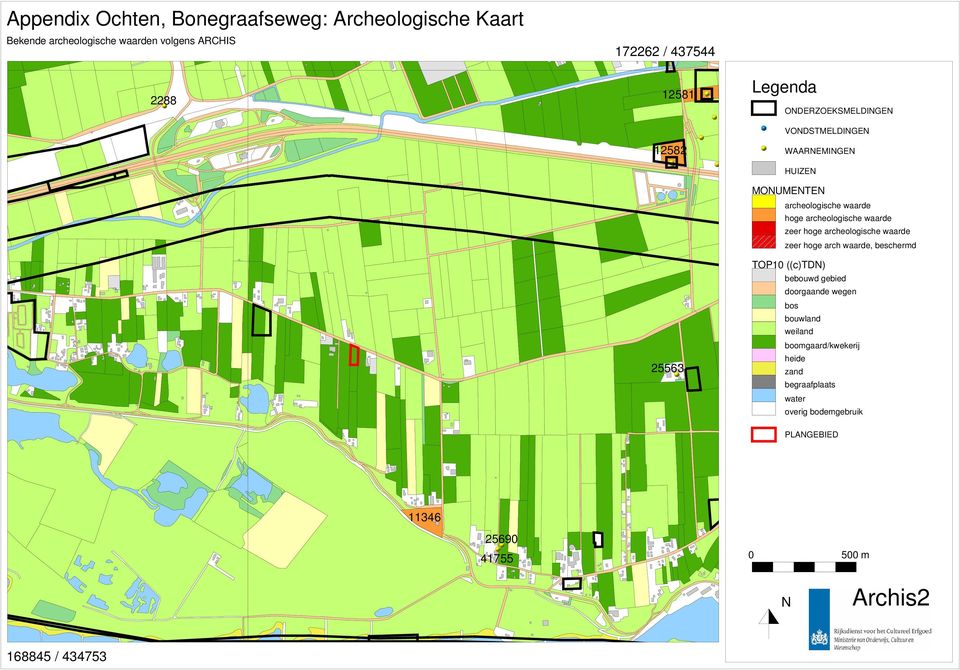 waarde zeer hoge archeologische waarde zeer hoge arch waarde, beschermd TOP10 ((c)tdn) bebouwd gebied doorgaande wegen bos bouwland