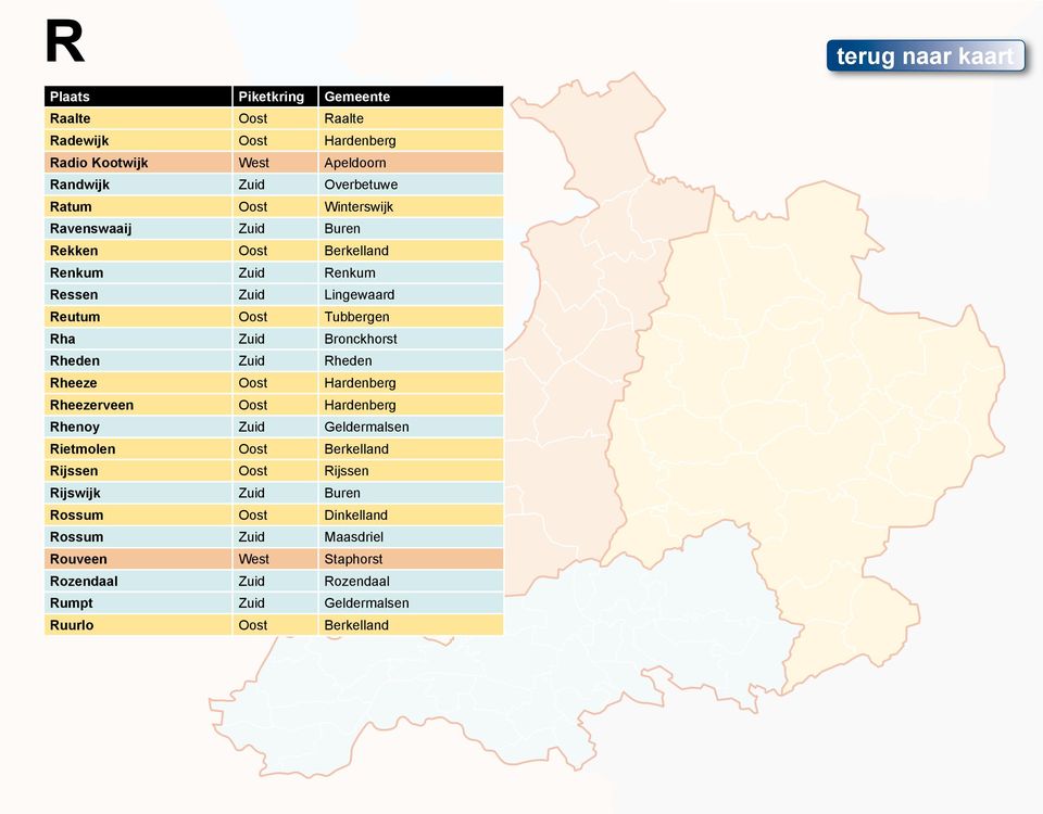 Rheeze Oost Hardenberg Rheezerveen Oost Hardenberg Rhenoy Zuid Geldermalsen Rietmolen Oost Berkelland Rijssen Oost Rijssen Rijswijk Zuid