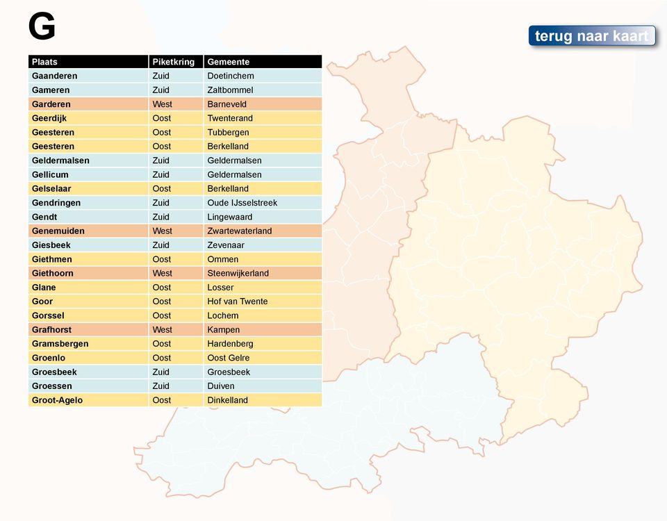 West Zwartewaterland Giesbeek Zuid Zevenaar Giethmen Oost Ommen Giethoorn West Steenwijkerland Glane Oost Losser Goor Oost Hof van Twente Gorssel Oost