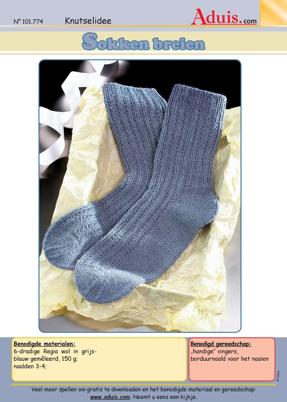 Sokken breien. Knutselidee. com N Benodigde materialen: 6-dradige Regia wol  in grijsblauw gemêleerd, 150 g; naalden 3-4; - PDF Gratis download