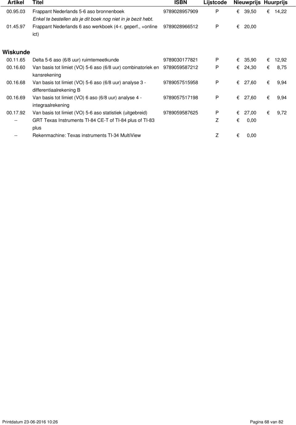 60 Van basis tot limiet (VO) 5-6 aso (6/8 uur) combinatoriek en 9789059587212 P 24,30 8,75 kansrekening 00.16.