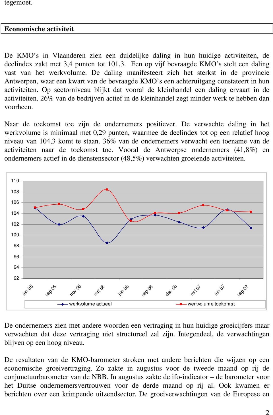 De daling manifesteert zich het sterkst in de provincie Antwerpen, waar een kwart van de bevraagde KMO s een achteruitgang constateert in hun activiteiten.