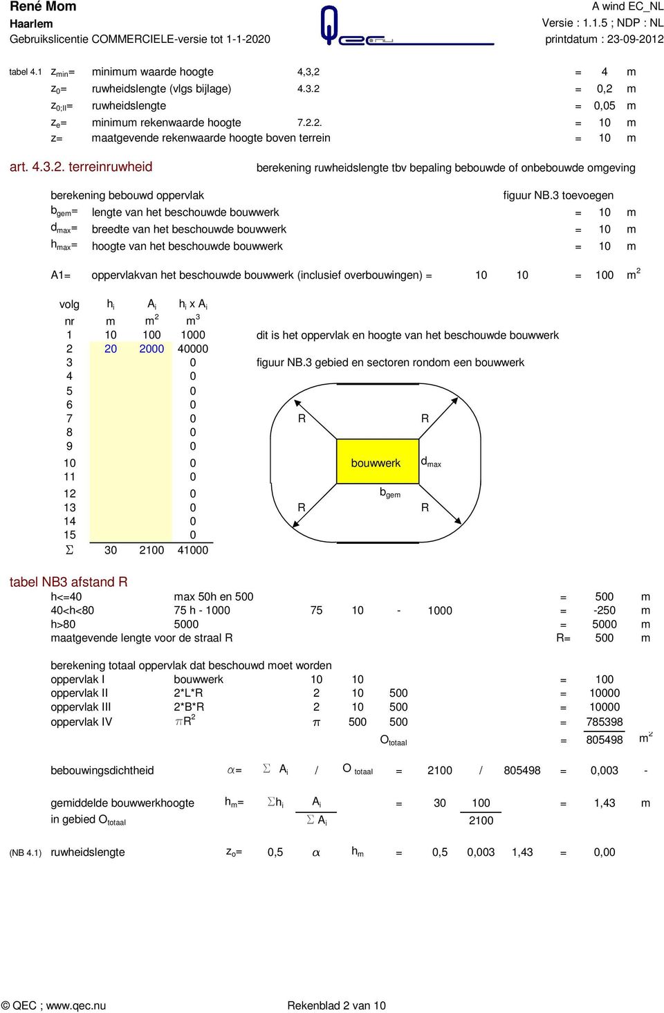 3 toevoegen b gem = lengte van het beschouwde bouwwerk = 10 m d max = breedte van het beschouwde bouwwerk = 10 m h max = hoogte van het beschouwde bouwwerk = 10 m A1= oppervlakvan het beschouwde