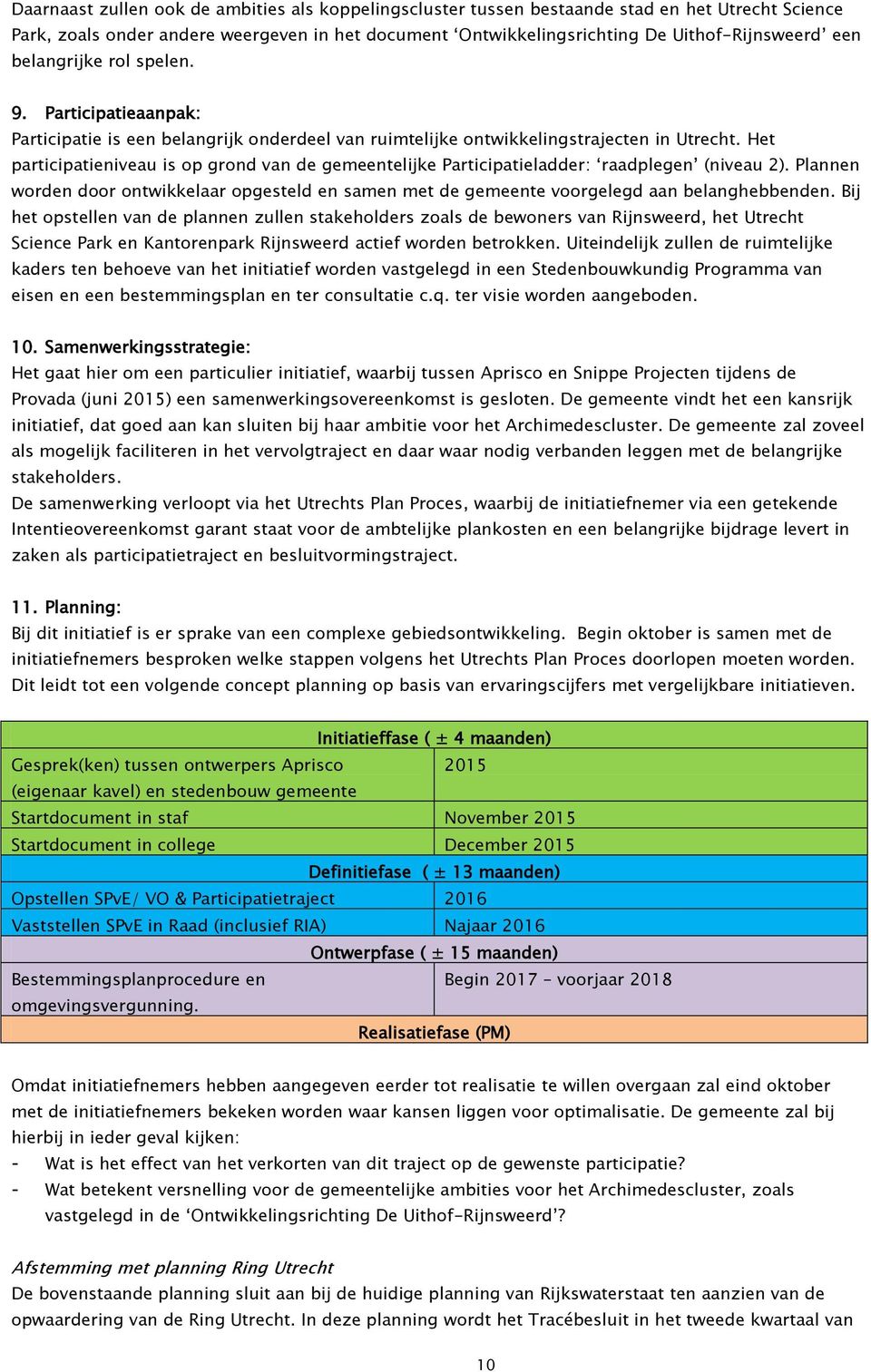 Het participatieniveau is op grond van de gemeentelijke Participatieladder: raadplegen (niveau 2). Plannen worden door ontwikkelaar opgesteld en samen met de gemeente voorgelegd aan belanghebbenden.