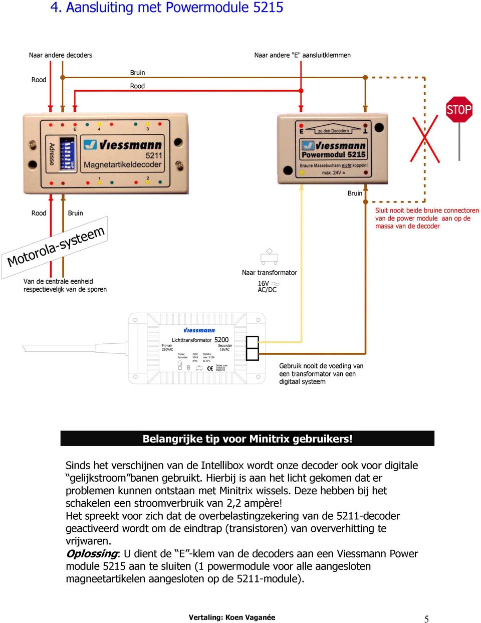 25A ta 25 C Getest naar VDE0531 EN60742 Gebruik nooit de voeding van een transformator van een digitaal systeem Belangrijke tip voor Minitrix gebruikers!