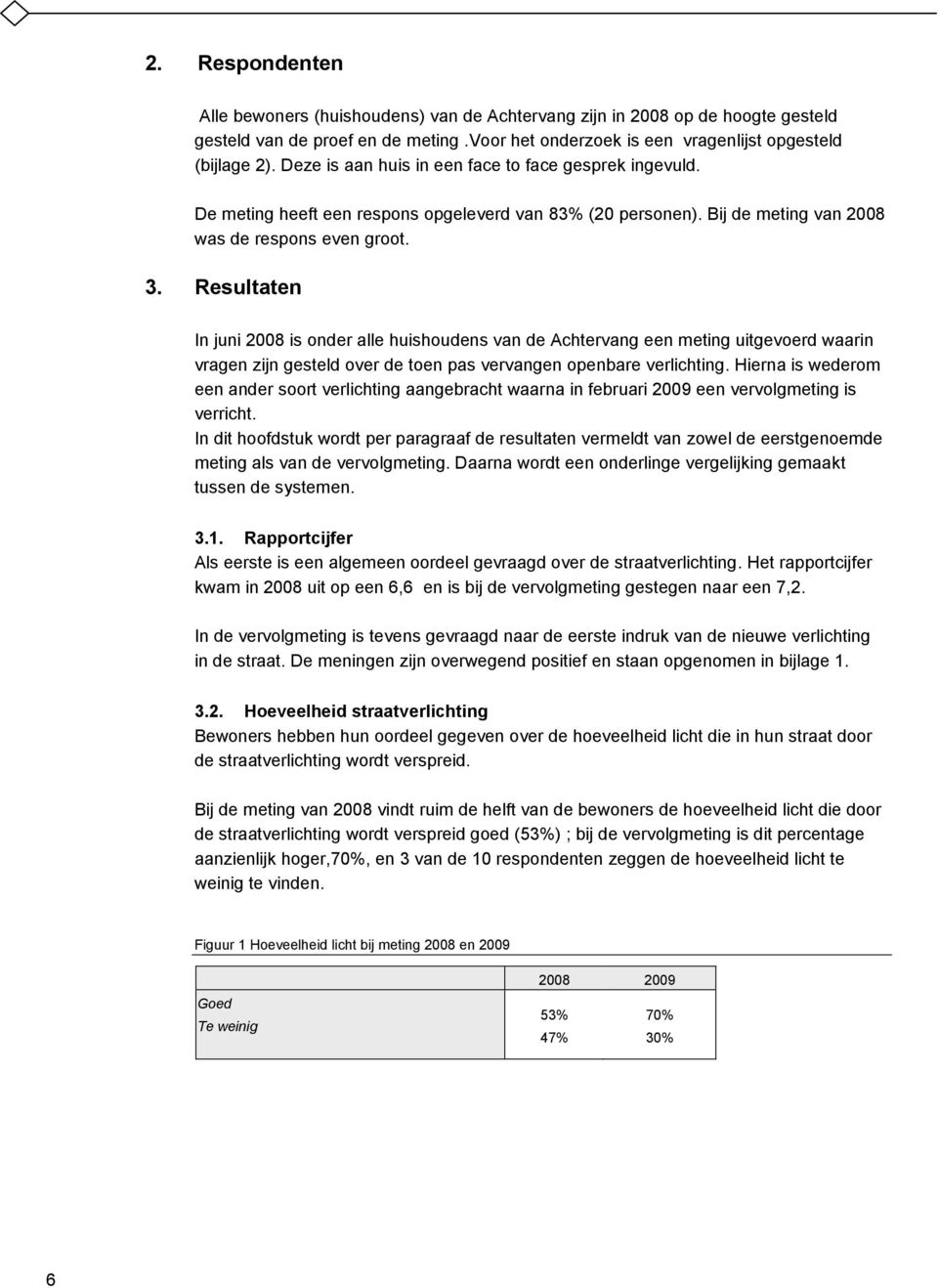 Resultaten In juni 2008 is onder alle huishoudens van de Achtervang een meting uitgevoerd waarin vragen zijn gesteld over de toen pas vervangen openbare verlichting.