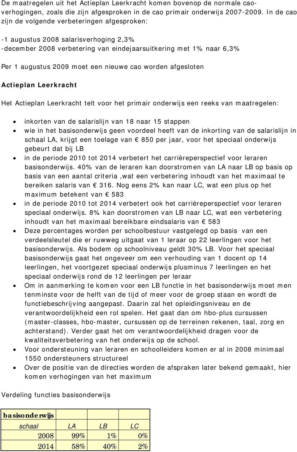 cao worden afgesloten Actieplan Leerkracht Het Actieplan Leerkracht telt voor het primair onderwijs een reeks van maatregelen: inkorten van de salarislijn van 18 naar 15 stappen wie in het