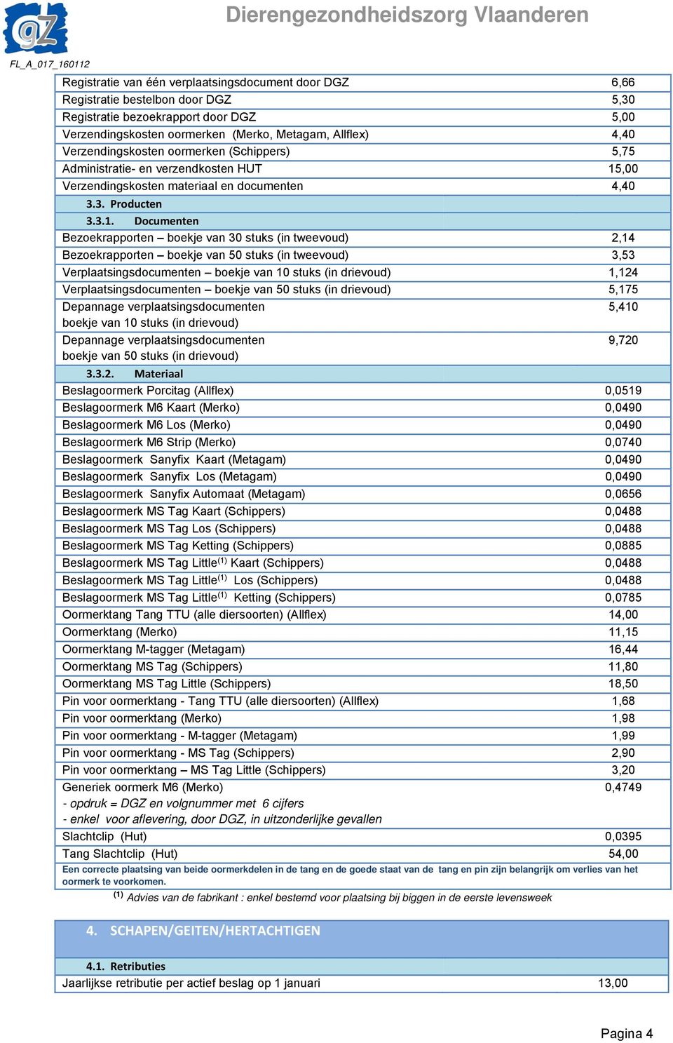 ,00 Verzendingskosten materiaal en documenten 4,40 3.3. Producten 3.3.1.