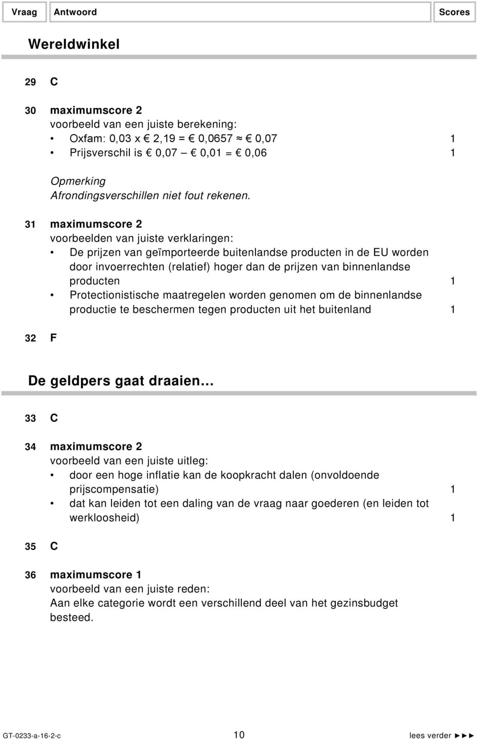 producten 1 Protectionistische maatregelen worden genomen om de binnenlandse productie te beschermen tegen producten uit het buitenland 1 32 F De geldpers gaat draaien 33 C 34 maximumscore 2