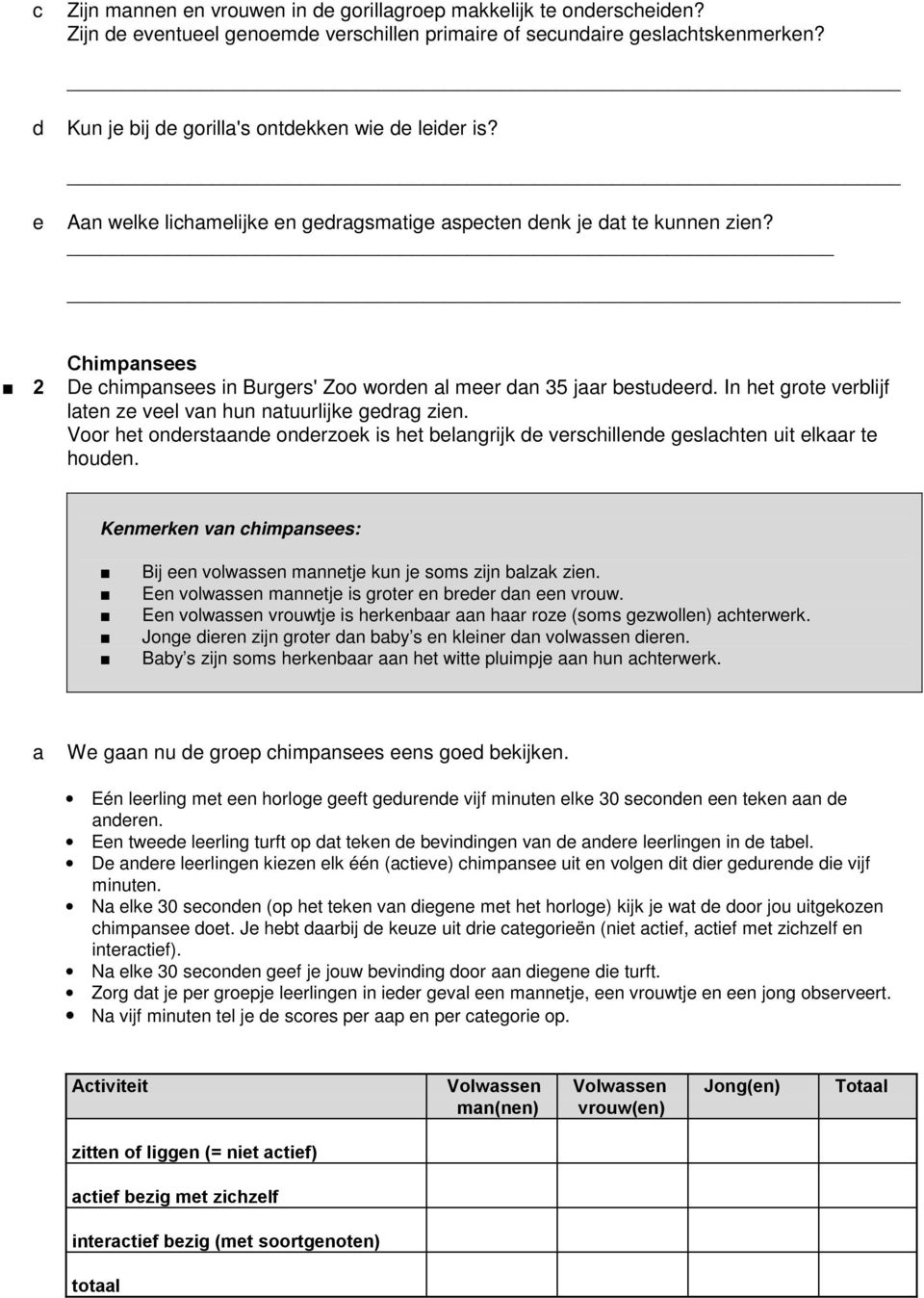 In het grote verblijf laten ze veel van hun natuurlijke gerag zien. Voor het onerstaane onerzoek is het belangrijk e verschillene geslachten uit elkaar te houen.