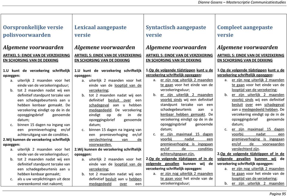 U kunt de verzekering schriftelijk opzeggen: a. uiterlijk 2 maanden voor het einde van de verzekeringsduur; b.