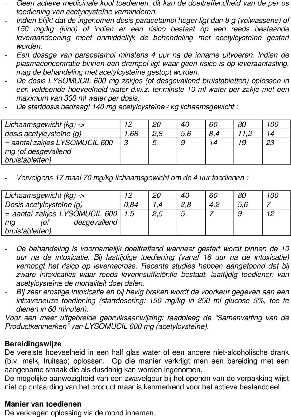 behandeling met acetylcysteïne gestart worden. - Een dosage van paracetamol minstens 4 uur na de inname uitvoeren.