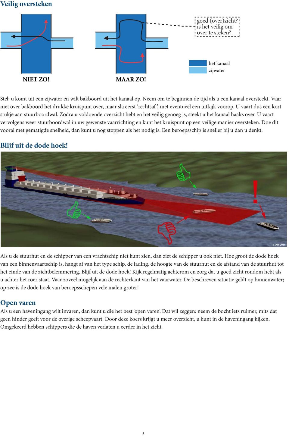 U vaart dus een kort stukje aan stuurboordwal. Zodra u voldoende overzicht hebt en het veilig genoeg is, steekt u het kanaal haaks over.