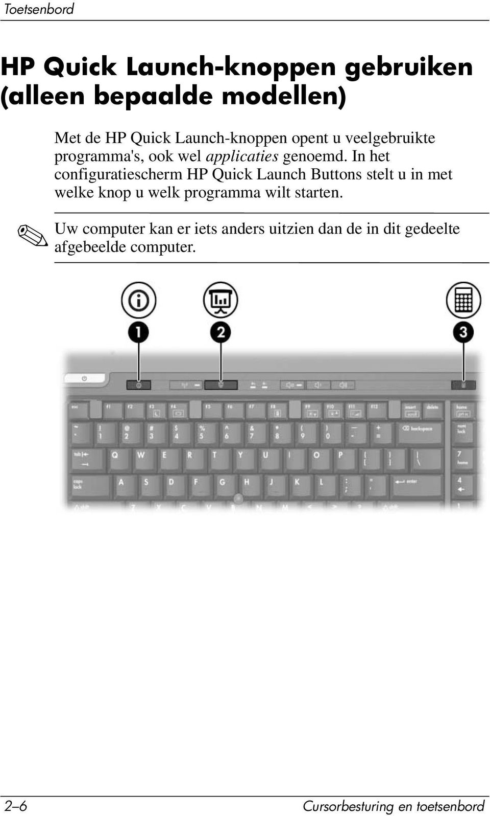 In het configuratiescherm HP Quick Launch Buttons stelt u in met welke knop u welk programma