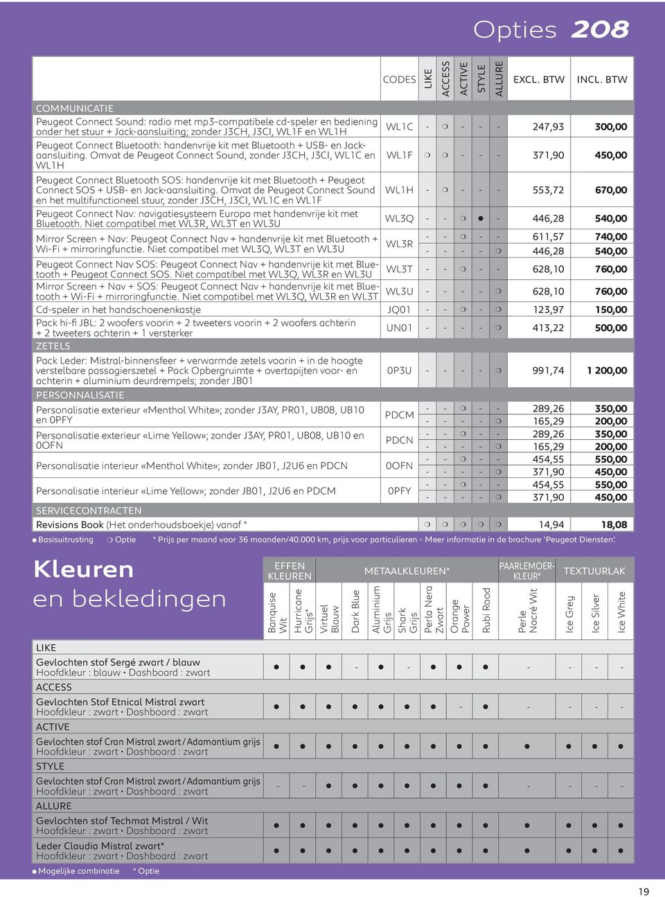 446,28 540,00 WL3R METAALKLEUREN* Aluminium Grijs Shark Grijs Perla Nera Zwart Orange Power - - m - - 611,57 740,00 - - - - m 446,28 540,00 WL3T - - m - - 628,10 760,00 COMMUNICATIE Peugeot Connect