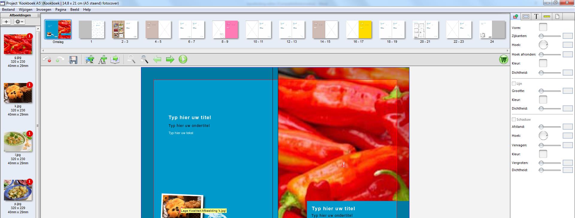 U kunt de foto s handmatig in uw boek slepen of u kunt gebruik maken van de optie Autoflow.