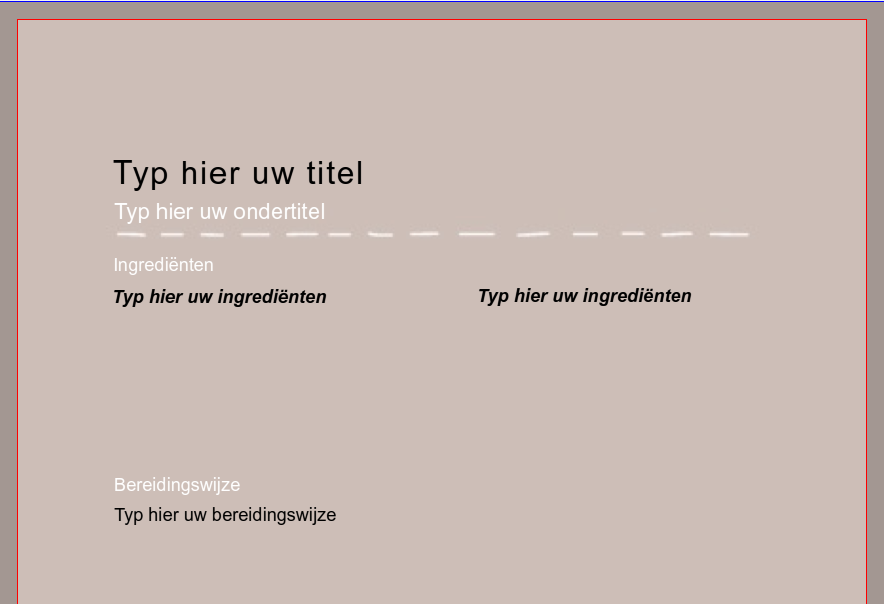 4. Belangrijke tips voor u begint Afloop Om het boek staat een rode lijn, dit is afloop. Voor afloop hanteren wij 3 mm rondom en staat automatisch in ieder boek wat u in onze editor maakt.