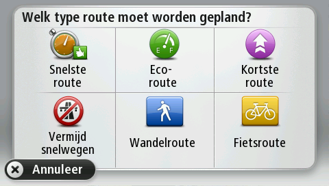 Let op: je kunt er alleen voor kiezen om te worden gevraagd naar het type route wanneer je Auto selecteert als je voertuig.