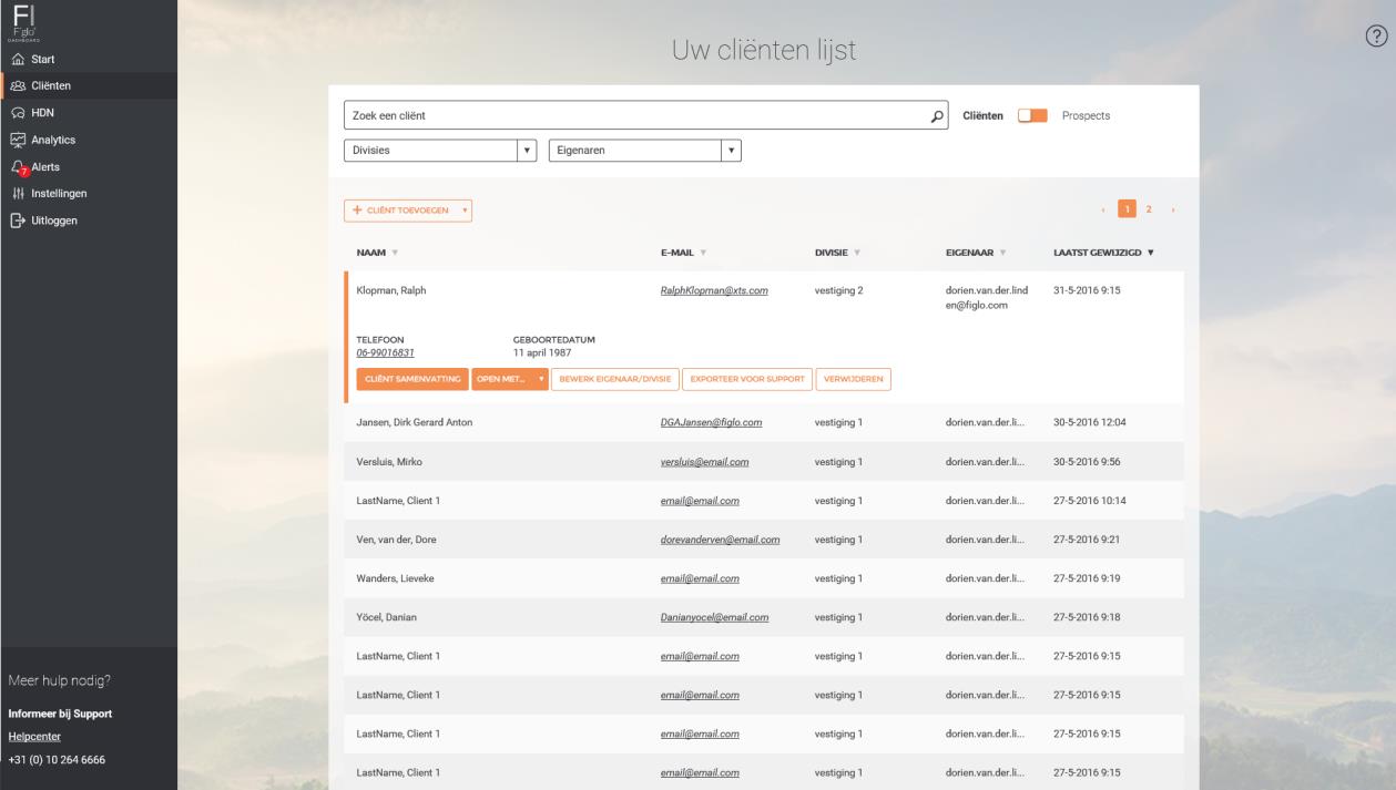 1.1.3 HDN De menuoptie HDN geeft toegang tot de HDN berichtenmanager. 1.1.4 Analytics De pagina Analytics geeft meer inzicht in uw bestaande klantenportefeuille.