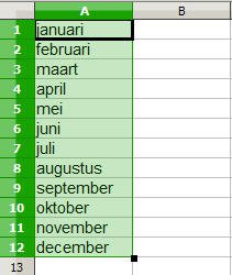 Afbeelding 3: Het begin van een vulreeks specificeren (resultaat staat in ) Afbeelding 4: Resultaat van de vulreeks die is weergegeven in Afbeelding 3 U kunt ook Bewerken > Vullen > Reeks gebruiken