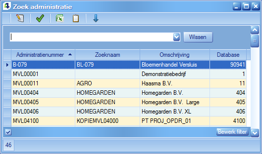 1 Algemeen 1.1 Het zoekscherm voor administraties is uitgebreid Bij het aanmaken van een administratie wordt een databasenummer voorgesteld. U kunt ook een eigen databasenummer invoeren.