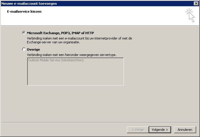 Instellen account Start Microsoft Outlook, ga dan naar Extra->Accountinstellingen, u krijgt dan onderstaand scherm te zien.