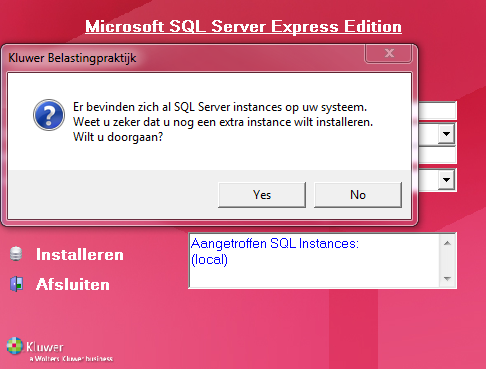 Bij het opstarten van de SQL Server installatie worden gegevens getoond van een al aanwezige instantie van SQL Server, indien deze bestaat.