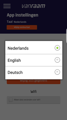 App instellingen. In dit scherm kunt u verschillende zaken instellen van de app. SOS gegevens. Hier kunt u uw SOS gegevens wijzigen.