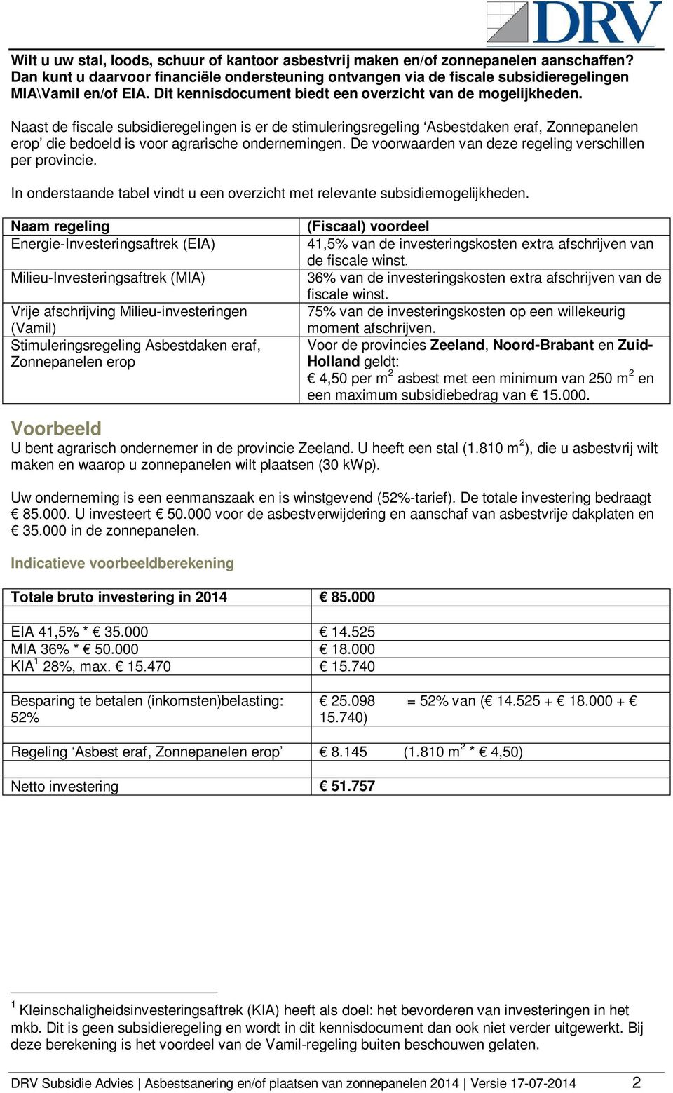 Naast de fiscale subsidieregelingen is er de stimuleringsregeling Asbestdaken eraf, Zonnepanelen erop die bedoeld is voor agrarische ondernemingen.