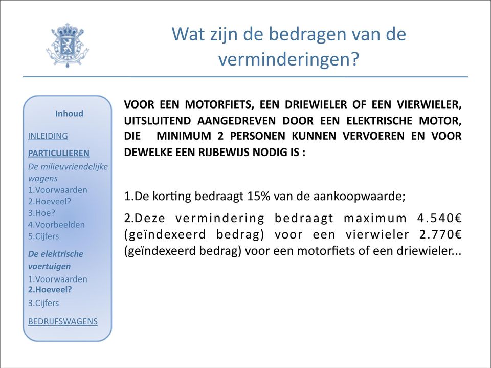 DOOR EEN ELEKTRISCHE MOTOR, DIE MINIMUM 2 PERSONEN KUNNEN VERVOEREN EN VOOR DEWELKE EEN RIJBEWIJS NODIG IS : 1.