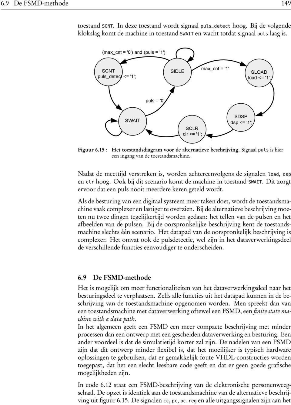 15 : Het toestandsdiagram voor de alternatieve beschrijving. Signaal puls is hier een ingang van de toestandsmachine.